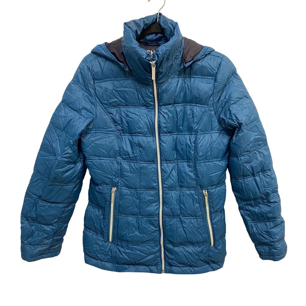 Michael Kors Blue Packable Down Parka with Stuff Sack, Size M, Removable Hood
